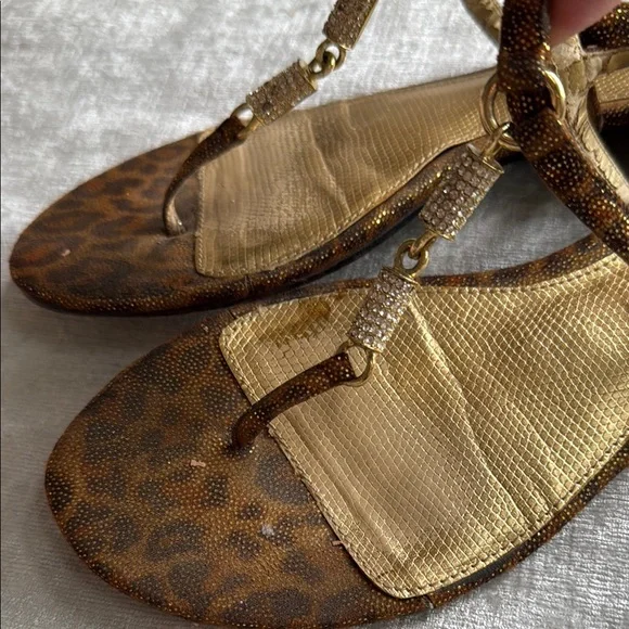 Nina New York Brown and Gold Sandals with Beaded Straps - Picture 3 of 6